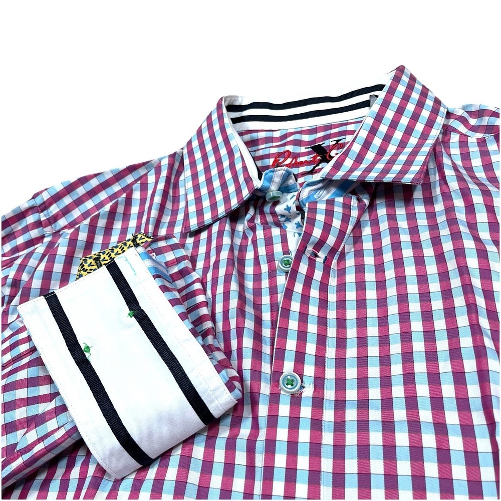 Robert Graham X Long Sleeve XL Shirt Button Up Pink Blue Check Flip Cuff